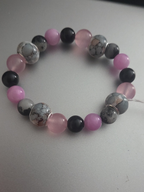 Jewelry - Pink and Gray Beaded Stretch Bracelet - Women Jewelry